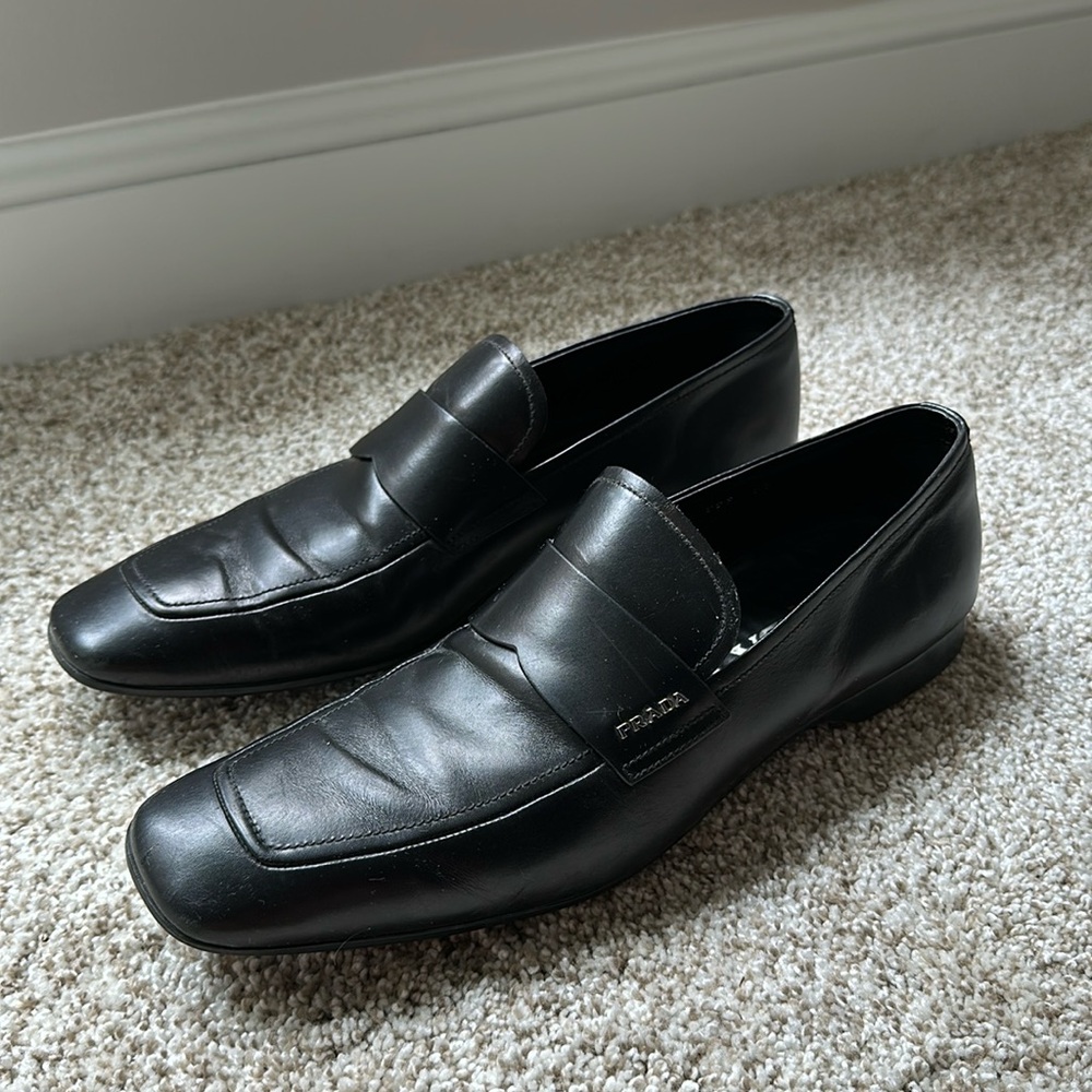 PRADA Black Leather Slip-On Loafer